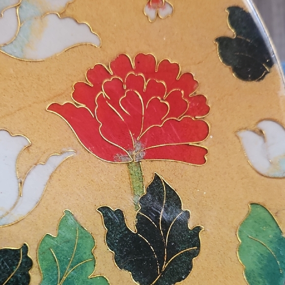 FLOWER POPPY PATTERN CLOISONNE PORCELAIN 7” Enamel Plate Vintage Asian Japanese - Picture 3 of 6